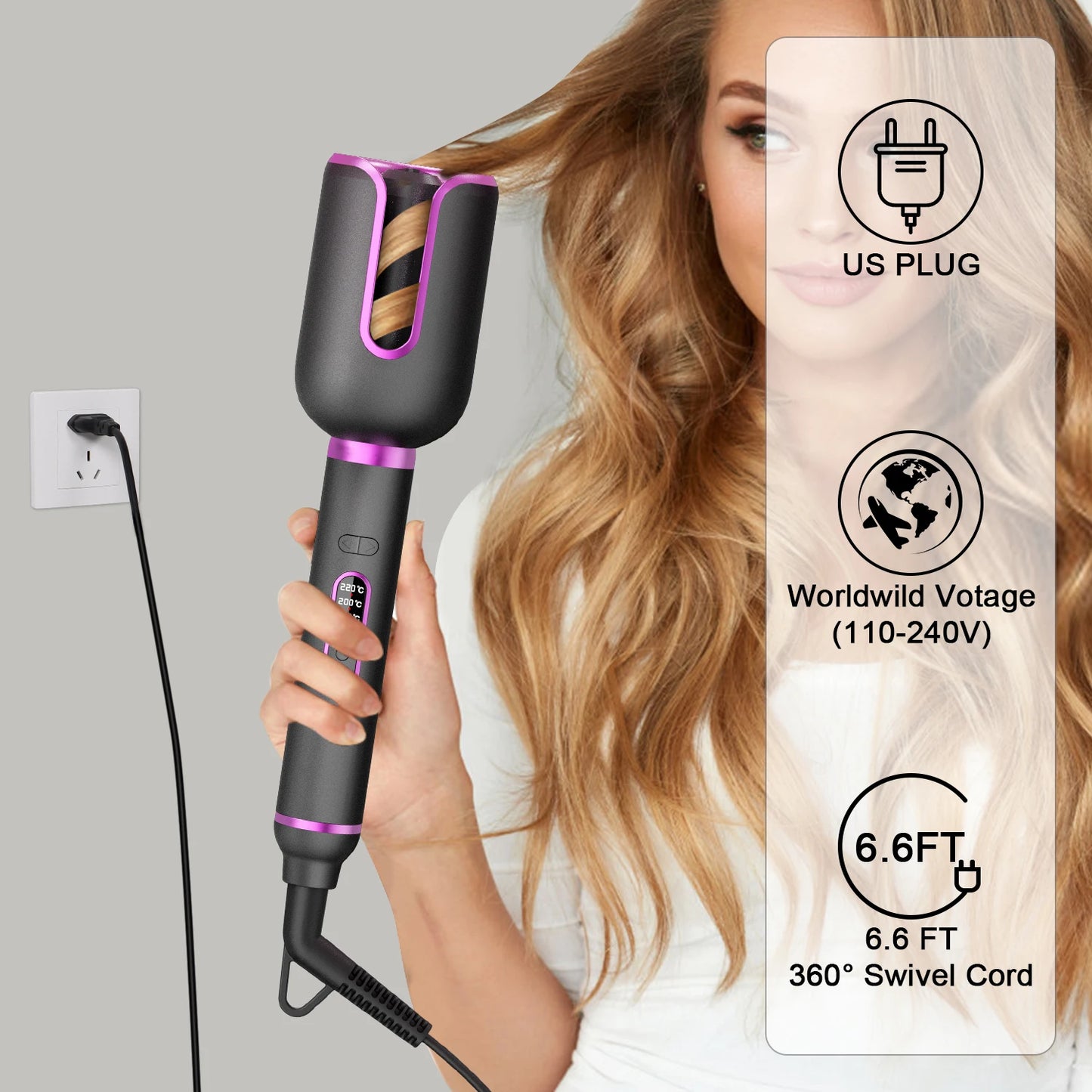 YIBER Rotating Curling Iron Wand Waves Natural Curls Styling Tools Ceramic Curly Automatic Power-Off Hair Curler For Hair Care
